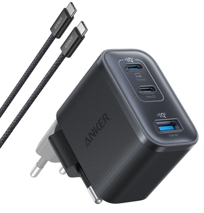 Sieťová nabíjačka s káblom USB-C Anker Nano, 70W, 3.5A, 1 x USB-A - 2 x USB-C, Sivá B121A311