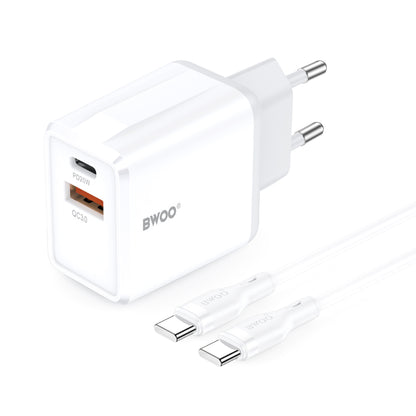 Network Charger with USB-C Cable BWOO CDA182, 38W, 3A, 1 x USB-A - 1 x USB-C, White