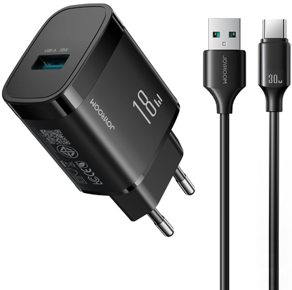 Sieťová nabíjačka s káblom USB-C Joyroom JR-TF4, 18W, 3A, 1 x USB-A, čierna