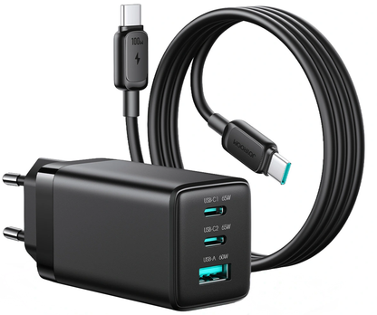 Sieťová nabíjačka s USB-C káblom Joyroom JR-TG10, 65W, 3,25A, 1 x USB-A - 2 x USB-C, čierna