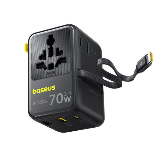 Sieťová nabíjačka s USB-C káblom Baseus Travel EnerCore CG11, 70W, 2 x zásuvka - 1 x USB-C - 2 x USB-A, čierna E0307E00