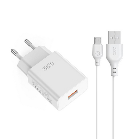 Sieťová nabíjačka s káblom microUSB XO Design L127, 18W, 3A, 1 x USB-A, biela