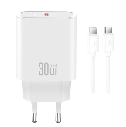 Sieťová nabíjačka s káblom USB-C XO Design CE41, 30W, 3A, 1 x USB-C, biela