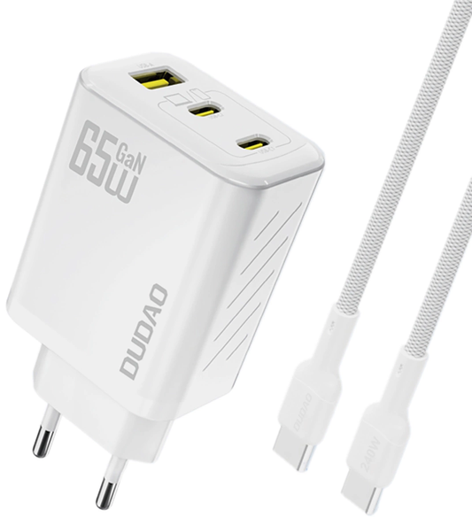 Sieťová nabíjačka s USB-C káblom Dudao A29C, 65W, 3,25A, 1 x USB-A - 2 x USB-C, biela