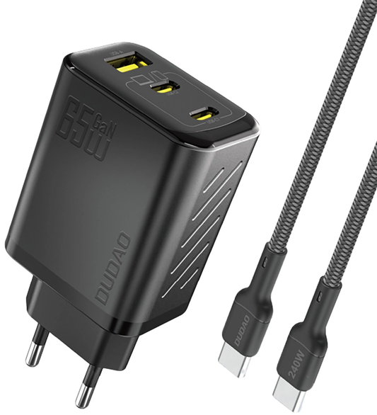 Sieťová nabíjačka s USB-C káblom Dudao A29C, 65W, 3,25A, 1 x USB-A - 2 x USB-C, čierna