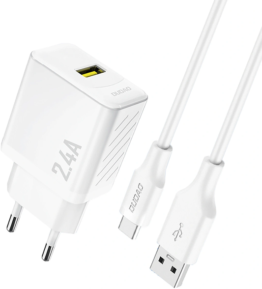 Sieťová nabíjačka s USB-C káblom Dudao A23TEU, 12W, 2,4A, 1 x USB-A, biela