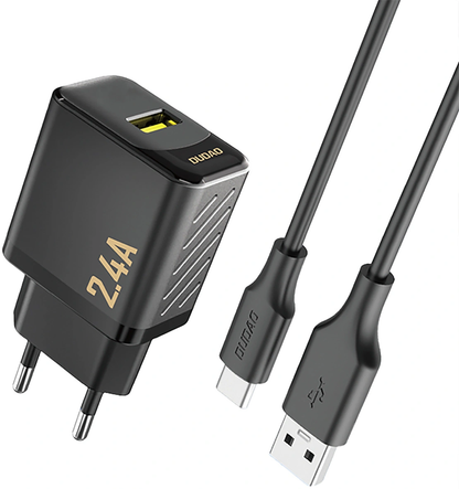 Dudao A23TEU USB-C Cable Wall Charger, 12W, 2.4A, 1 x USB-A, Black