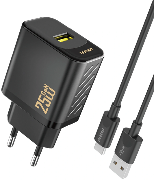 Sieťová nabíjačka s USB-C káblom Dudao A27STEU, 25W, 3A, 1 x USB-A, čierna