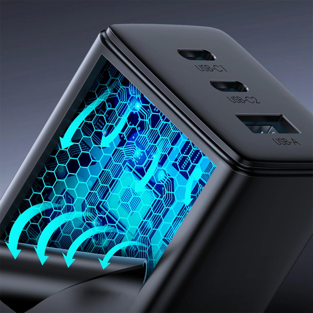 Sieťová nabíjačka s káblom USB-C Joyroom TCG01, 65W, 3.25A, 1 x USB-A - 2 x USB-C, Čierna