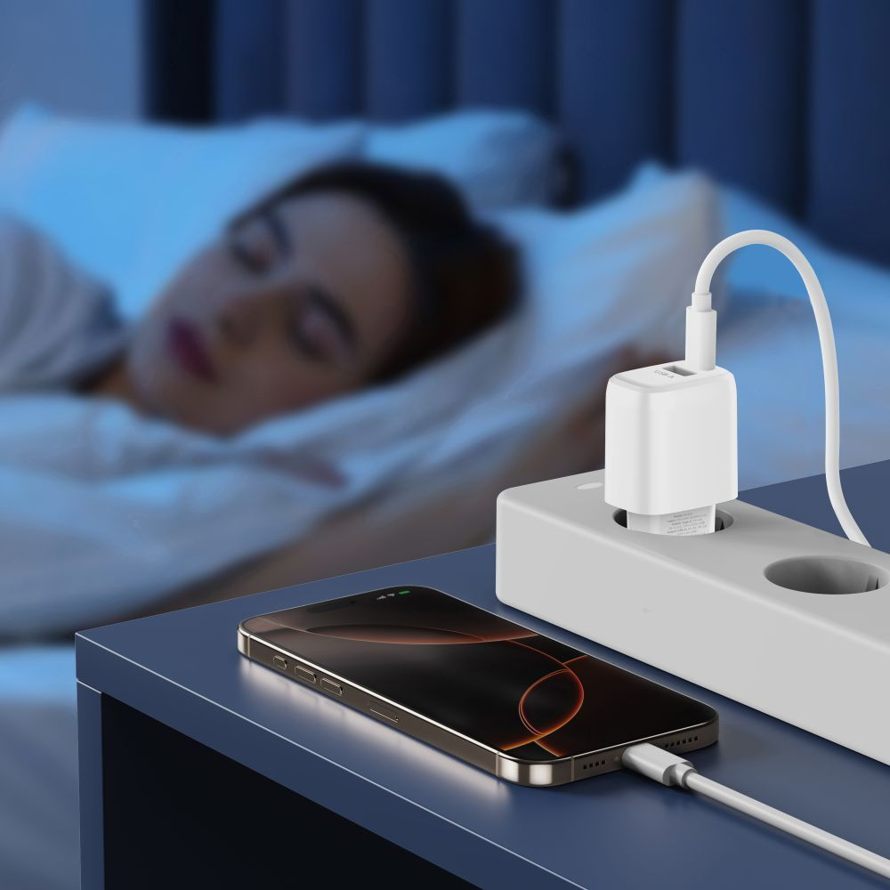 Sieťová nabíjačka s káblom Lightning Tech-Protect NCA20, 20W, 3A, 1 x USB-A - 1 x USB-C, biela