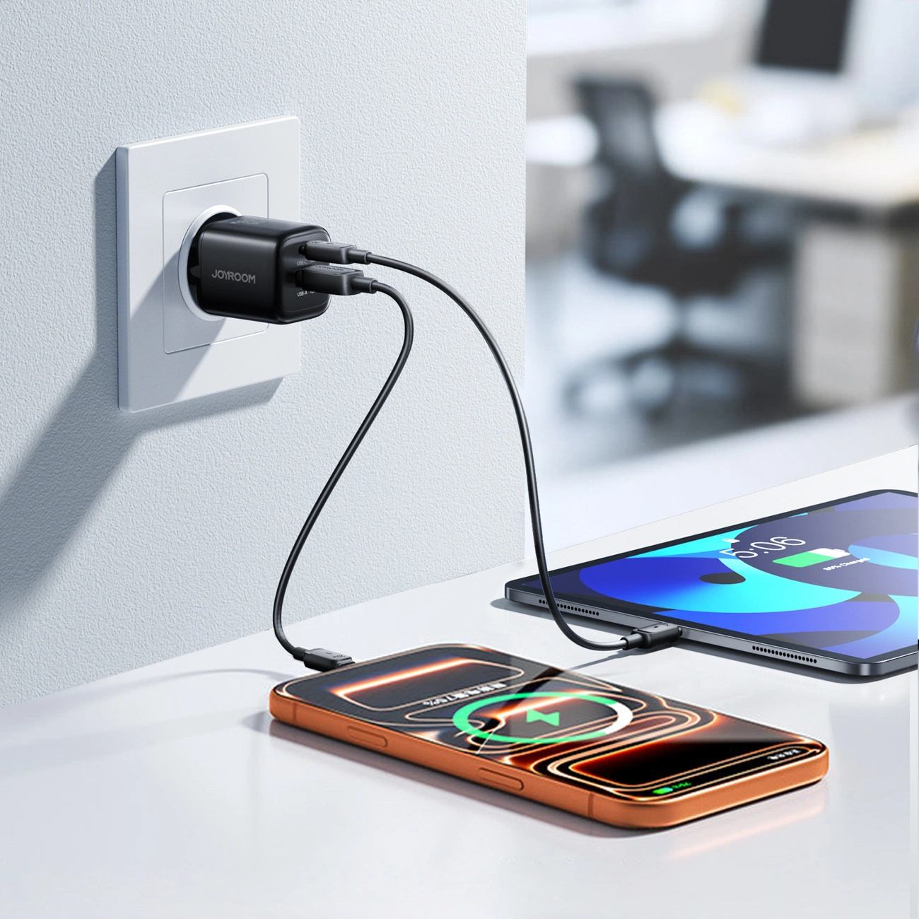 Sieťová nabíjačka s USB-C káblom Joyroom JR-TG7, 33W, 3A, 1 x USB-A - 1 x USB-C, čierna