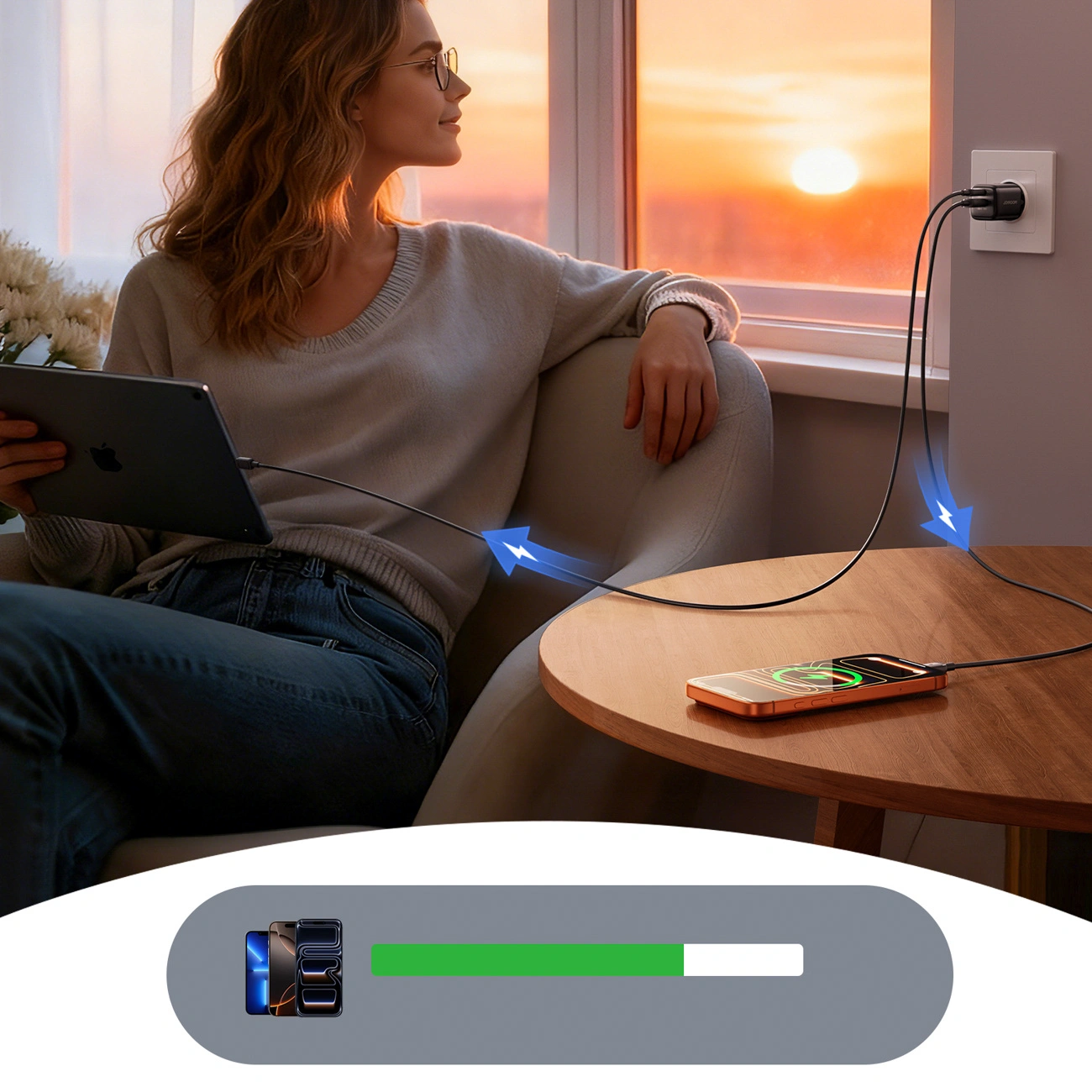 Sieťová nabíjačka s USB-C káblom Joyroom JR-TG7, 33W, 3A, 1 x USB-A - 1 x USB-C, čierna