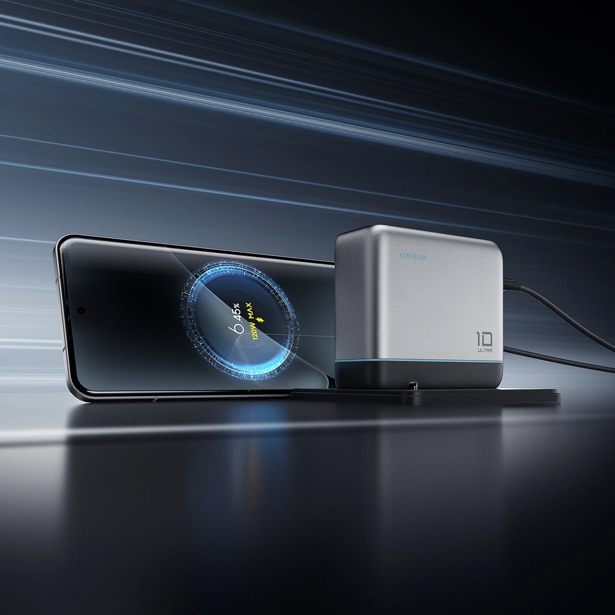 Sieťová nabíjačka s USB-C káblom Cuktech AD1204U Display, 120W, 6A, 1 x USB-A - 2 x USB-C, Strieborná