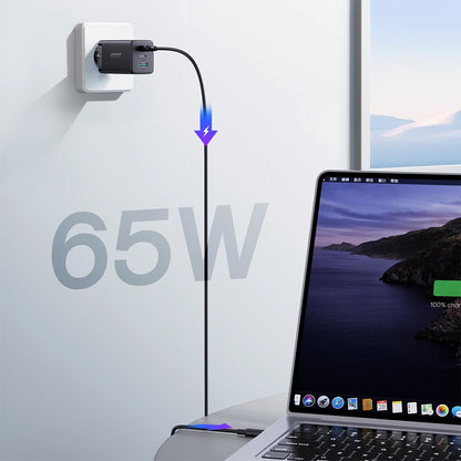 Sieťová nabíjačka s káblom USB-C Joyroom TCG01, 65W, 3.25A, 1 x USB-A - 2 x USB-C, Čierna
