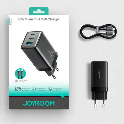 Sieťová nabíjačka s USB-C káblom Joyroom JR-TG10, 65W, 3,25A, 1 x USB-A - 2 x USB-C, čierna