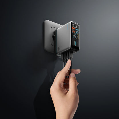 Sieťová nabíjačka s USB-C káblom Cuktech AD1204U Display, 120W, 6A, 1 x USB-A - 2 x USB-C, Strieborná
