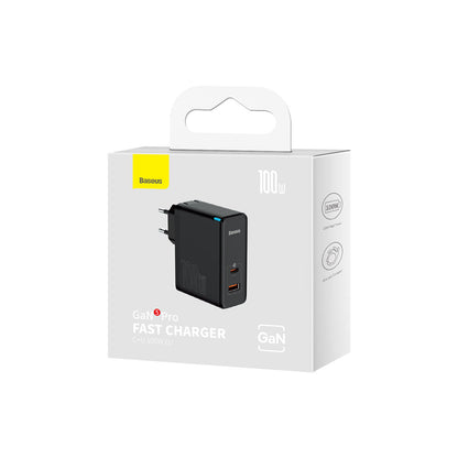 Baseus GaN5 Pro Network Charger with USB-C Cable, 100W, 3A, 1 x USB-A - 1 x USB-C, Black CCGP090201