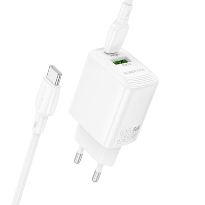 Sieťová nabíjačka s káblom USB-C Borofone BN29 Fuente, 30W, 3A, 1 x USB-A - 1 x USB-C, Biela
