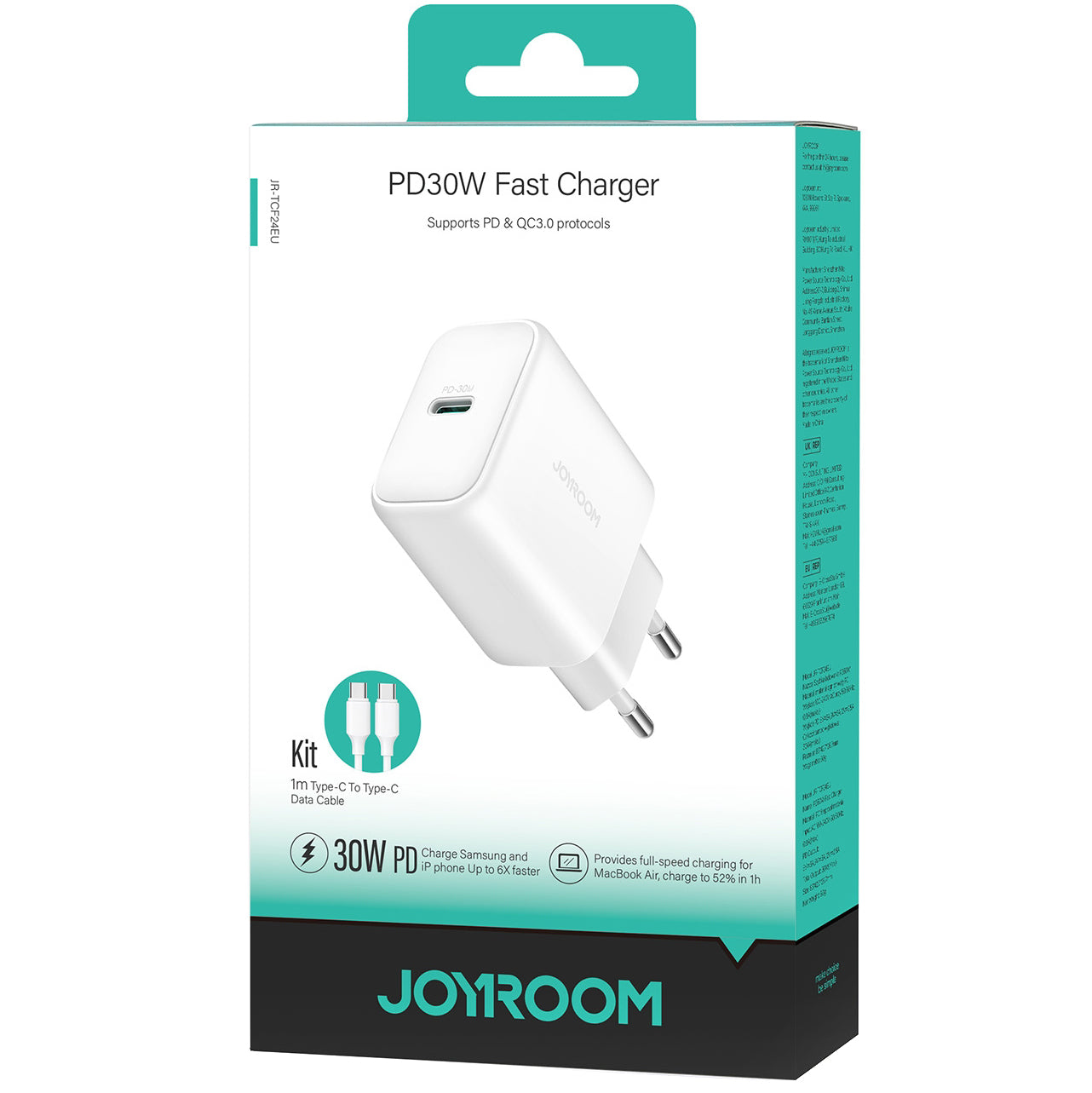 Sieťová nabíjačka s káblom USB-C Joyroom JR-TCF24, 30W, 3A, 1 x USB-C, Biela