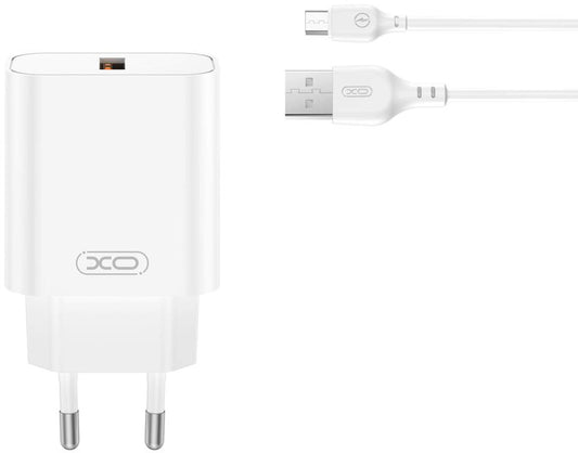 Sieťová nabíjačka s káblom microUSB XO Design CE33, 18W, 3A, 1 x USB-A, Biela