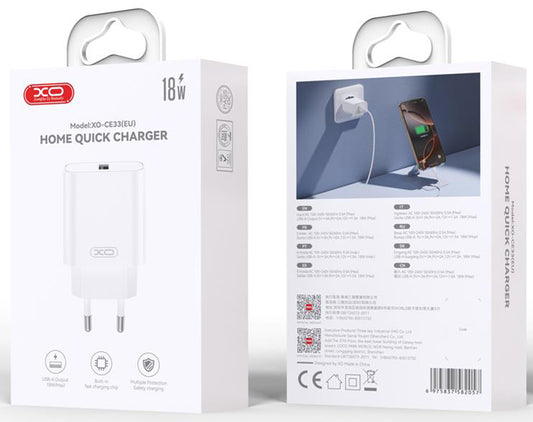 Sieťová nabíjačka s káblom Lightning XO Design CE33, 18W, 3A, 1 x USB-A, Biela