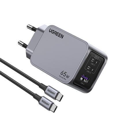 Sieťová nabíjačka s káblom USB-C UGREEN X755 Nexode Pro, 65W, 3A, 1 x USB-A - 2 x USB-C, Sivá
