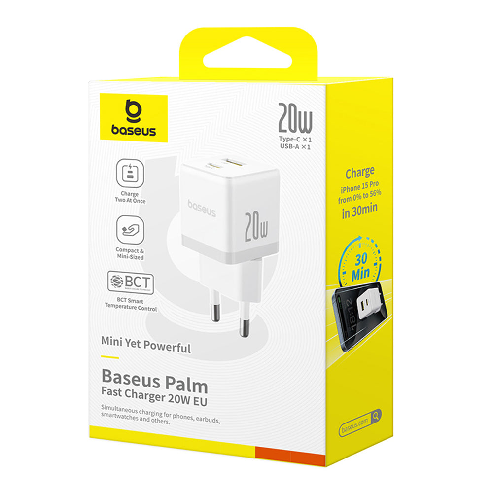 Sieťová nabíjačka s káblom USB-C Baseus Palm, 20W, 3A, 1 x USB-A - 1 x USB-C, Biela P10111608213-01