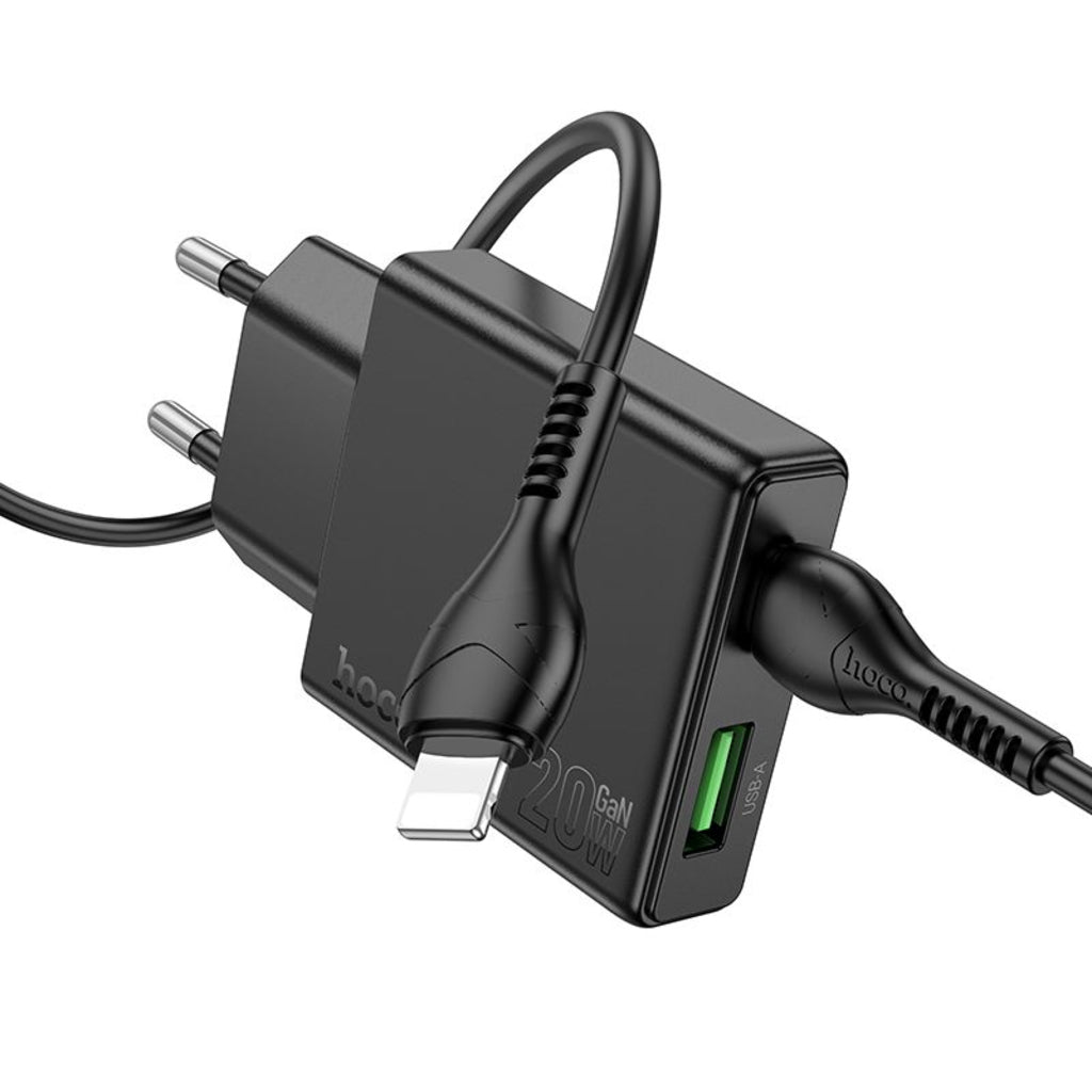 Sieťová nabíjačka s káblom Lightning HOCO N38, 20W, 3A, 1 x USB-A - 1 x USB-C, čierna