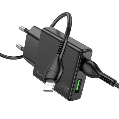 Sieťová nabíjačka s káblom Lightning HOCO N38, 20W, 3A, 1 x USB-A - 1 x USB-C, čierna