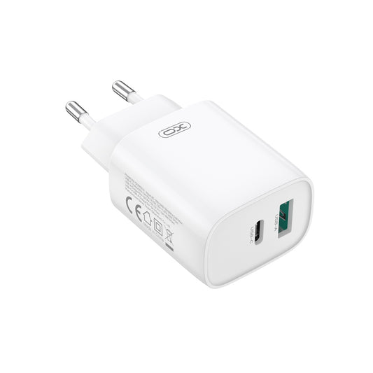 Sieťová nabíjačka s káblom USB-C XO Design CE29, 20W, 3A, 1 x USB-A - 1 x USB-C, Biela