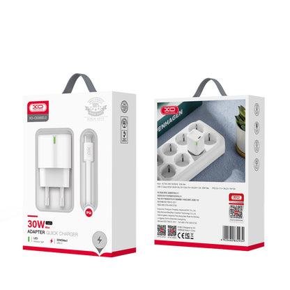 Sieťová nabíjačka s káblom USB-C XO Design CE06, 30W, 3A, 1 x USB-C, Biela