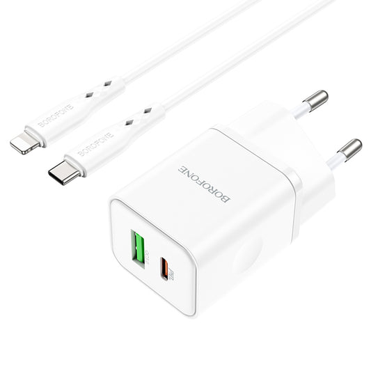 Sieťová nabíjačka s káblom Lightning Borofone BN7, 20W, 3A, 1 x USB-A - 1 x USB-C, Biela