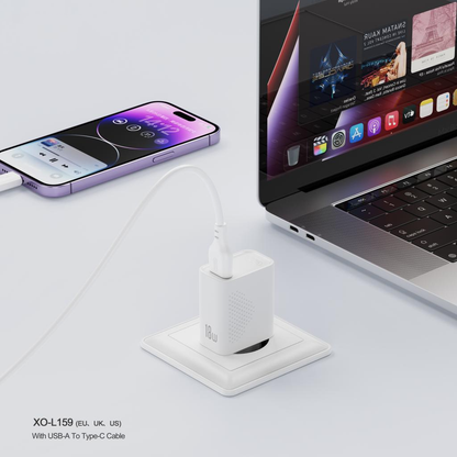 Sieťová nabíjačka s káblom USB-C XO Design L159, 18W, 3A, 1 x USB-A, Biela