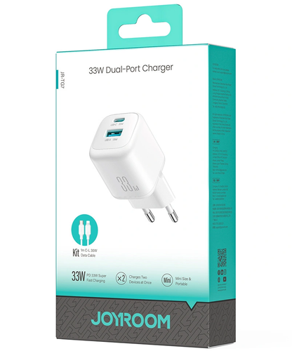 Sieťová nabíjačka s káblom Lightning Joyroom JR-TG7, 33W, 3A, 1 x USB-A - 1 x USB-C, Biela