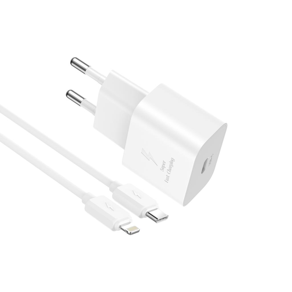 Sieťová nabíjačka s káblom Lightning XO Design L167, 25W, 3A, 1 x USB-C, biela