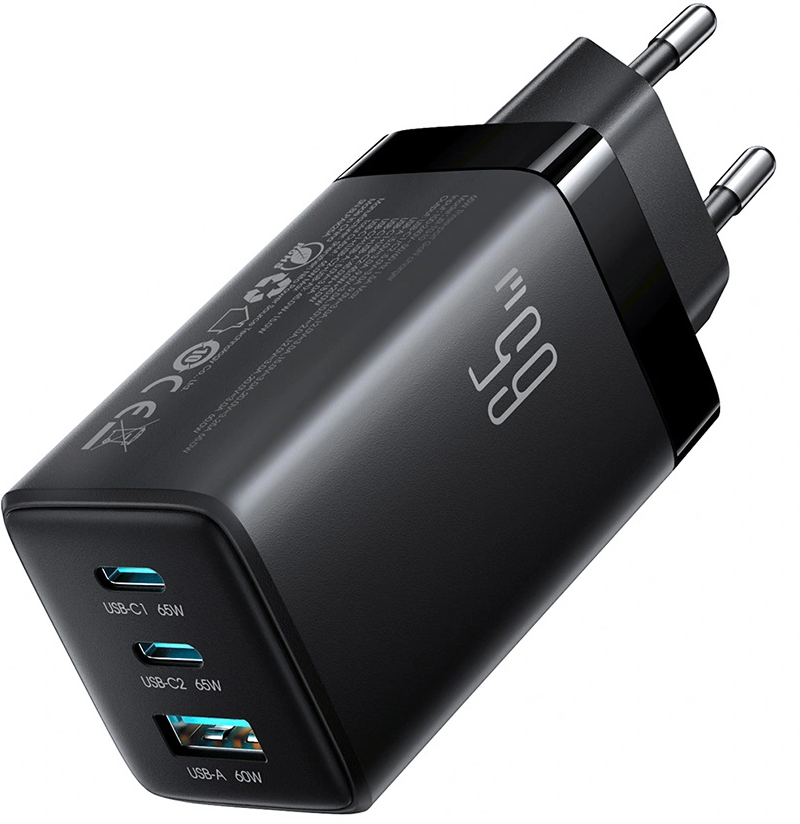 Sieťová nabíjačka s USB-C káblom Joyroom JR-TG10, 65W, 3,25A, 1 x USB-A - 2 x USB-C, čierna