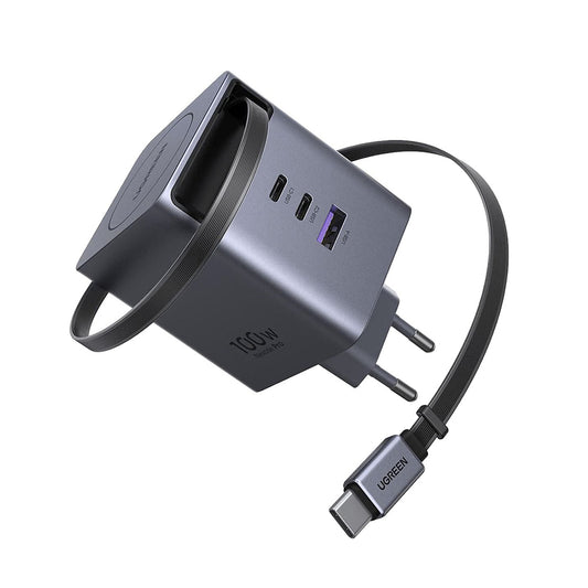 Sieťová nabíjačka s USB-C káblom UGREEN X616 (65828), 100W, 5A, 1 x USB-A - 3 x USB-C, sivá