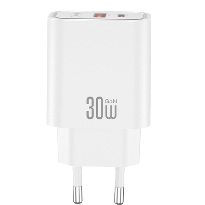 Sieťová nabíjačka s káblom USB-C XO Design CE42, 30W, 3A, 1 x USB-A - 1 x USB-C, biela