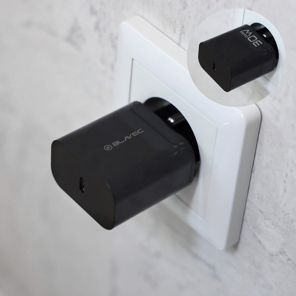Sieťová nabíjačka s káblom USB-C Blavec BC-14, 30 W, 3 A, 1 × USB-C, čierna