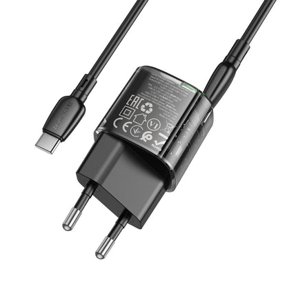 Sieťová nabíjačka s káblom USB-C Borofone BN17 Sunlight, 20W, 3A, 1 x USB-A - 1 x USB-C, čierna