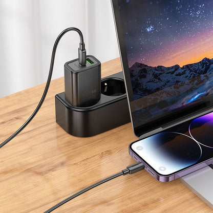 Sieťová nabíjačka s káblom Lightning HOCO N63, 30W, 3A, 1 x USB-A - 1 x USB-C, čierna