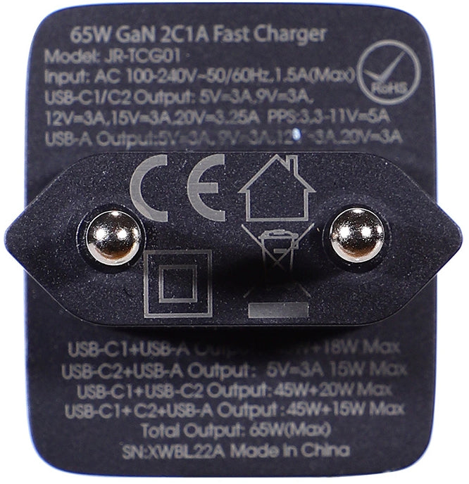 Sieťová nabíjačka s káblom USB-C Joyroom TCG01, 65W, 3.25A, 1 x USB-A - 2 x USB-C, Čierna