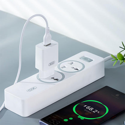 Sieťová nabíjačka s káblom microUSB XO Design L99, 12W, 2.4A, 1 x USB-A, Biela