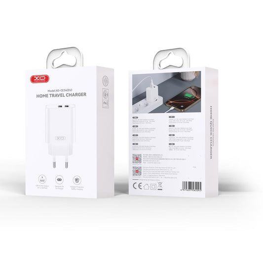 Sieťová nabíjačka s káblom microUSB XO Design CE34, 12W, 2.4A, 2 x USB-A, Biela