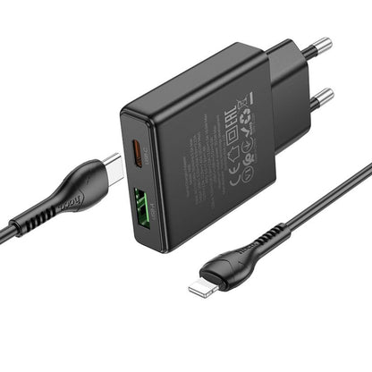 Sieťová nabíjačka s káblom Lightning HOCO N38, 20W, 3A, 1 x USB-A - 1 x USB-C, čierna