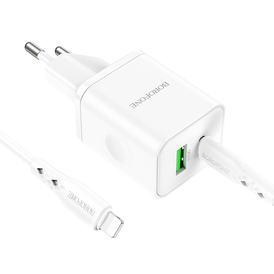 Sieťová nabíjačka s káblom Lightning Borofone BN7, 20W, 3A, 1 x USB-A - 1 x USB-C, Biela