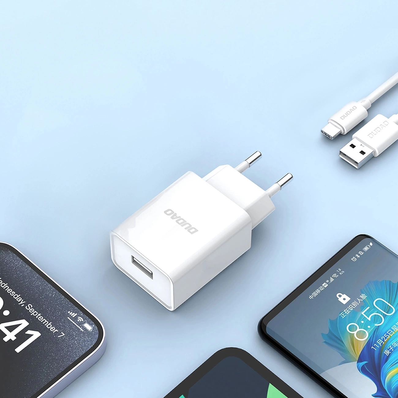 Sieťová nabíjačka s káblom USB-C Dudao A4EU, 10W, 2.1A, 1 x USB-A, Biela