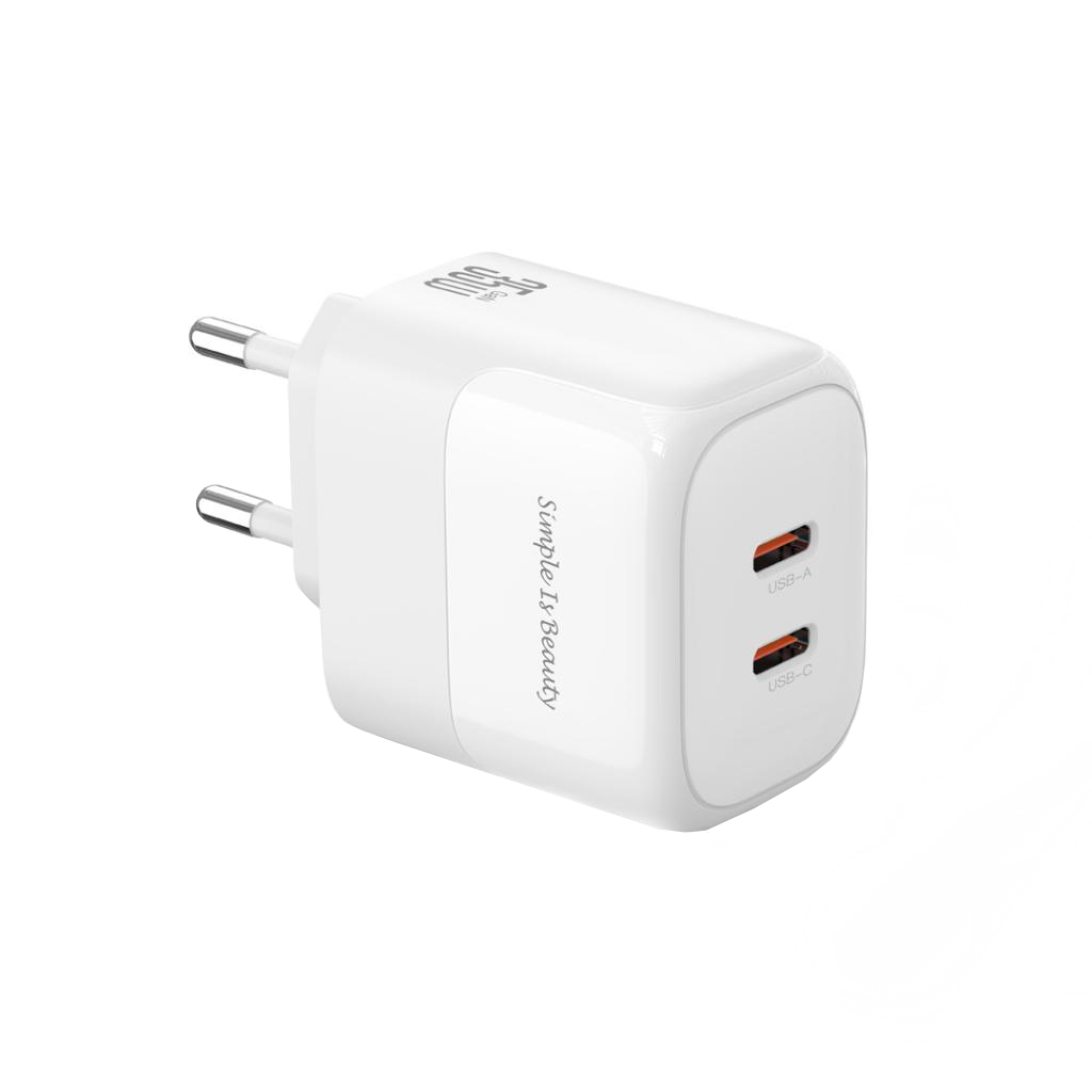 Sieťová nabíjačka s káblom USB-C XO Design L140, 35W, 3A, 2 x USB-C, Biela