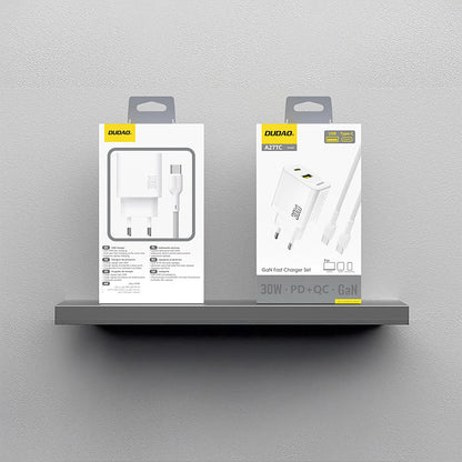 Sieťová nabíjačka s káblom USB-C Dudao A27TCEU, 30W, 1 x USB-A - 1 x USB-C, Biela