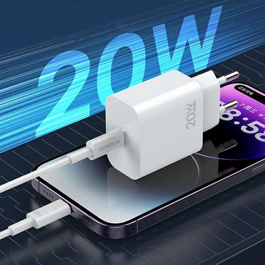 Sieťová nabíjačka s USB-C káblom Sendem OG73, 20W, 3A, 1 x USB-C, biela
